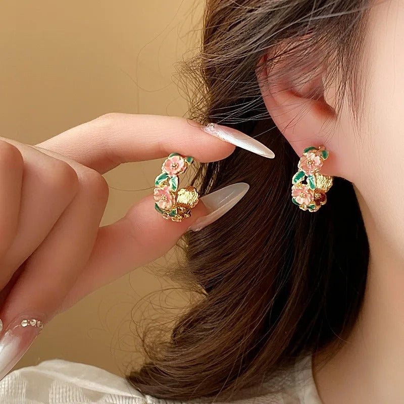 Floral Hoop Earrings for Women