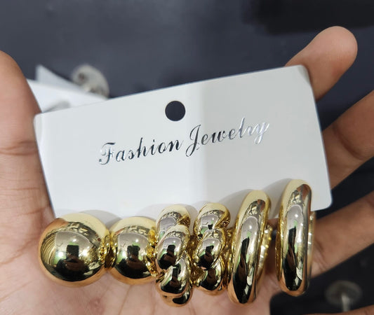 3 Pairs Gold Chunky Earrings for Women