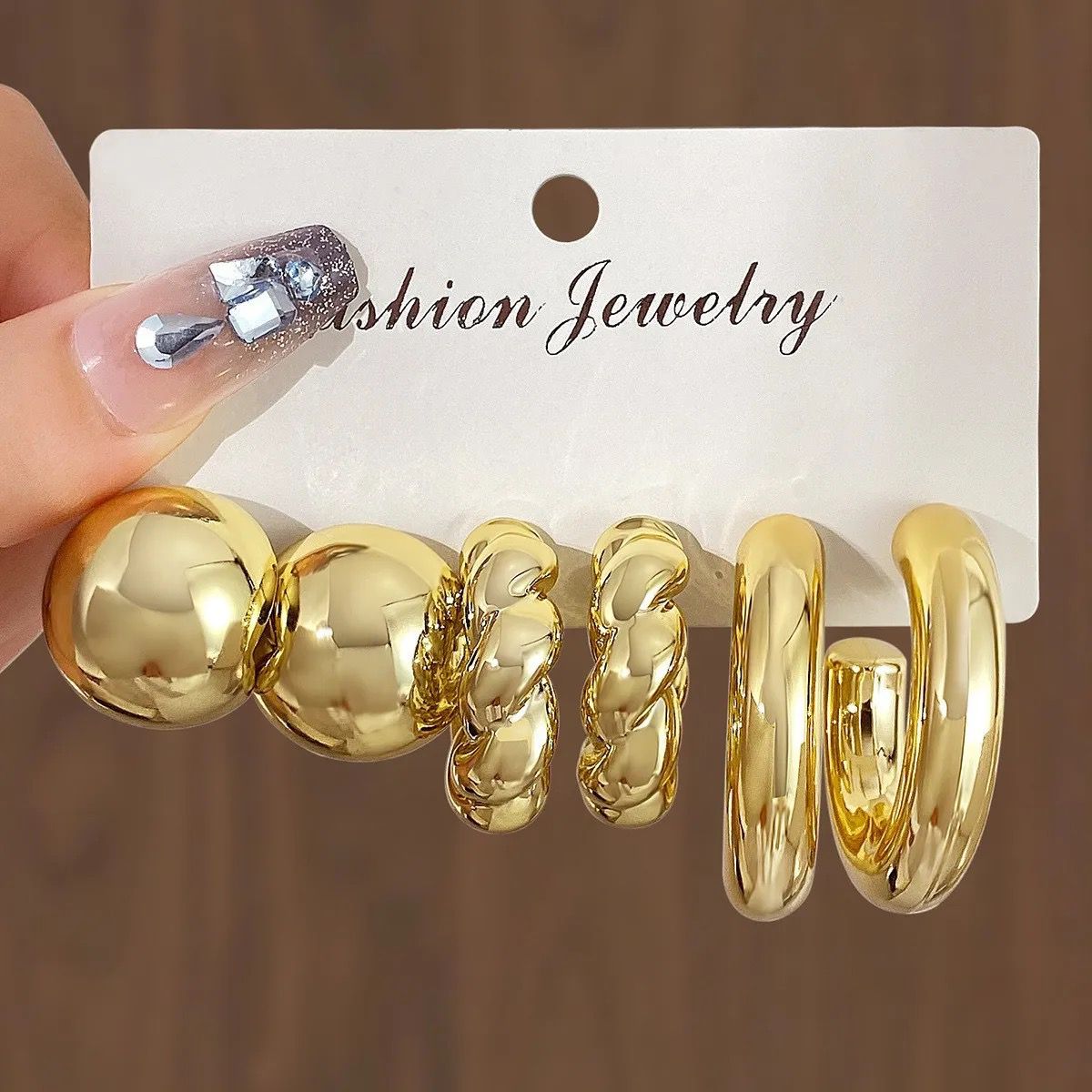 3 Pairs Gold Chunky Earrings for Women