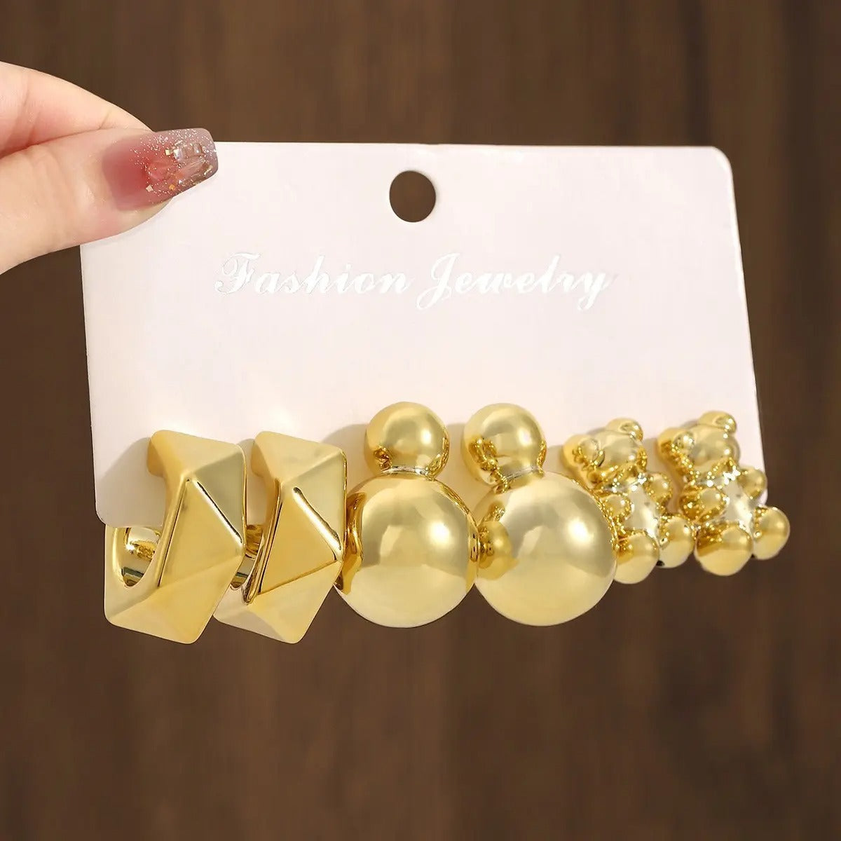3 Pairs Gold Chunky Earrings for Women