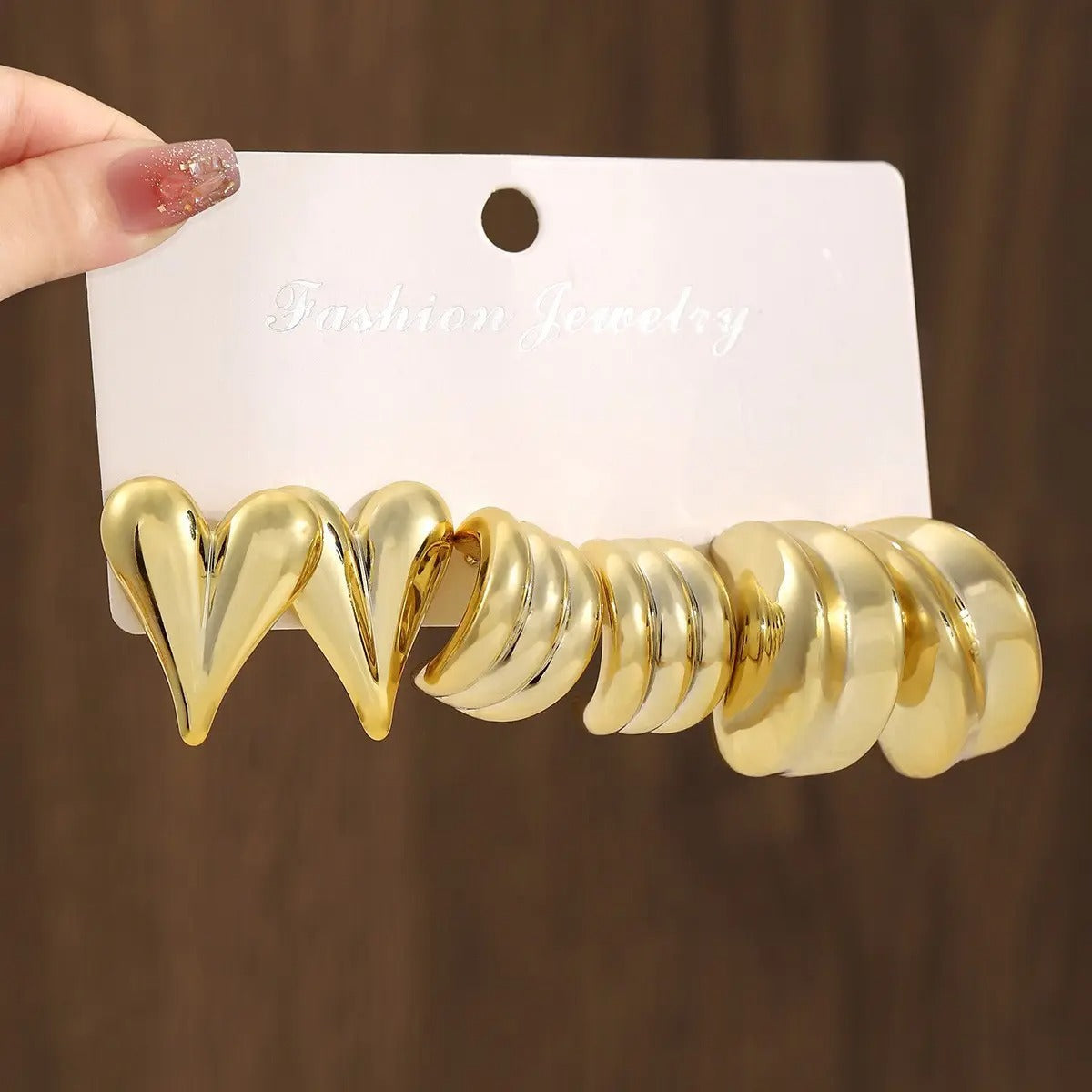 3 Pairs Gold Chunky Earrings for Women