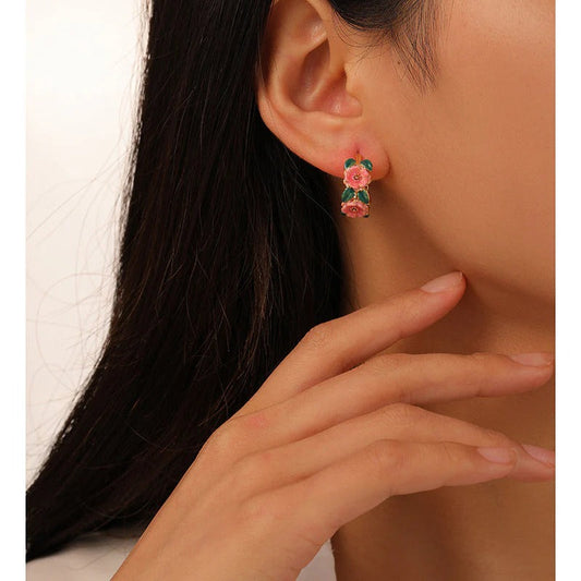 Floral Hoop Earrings for Women