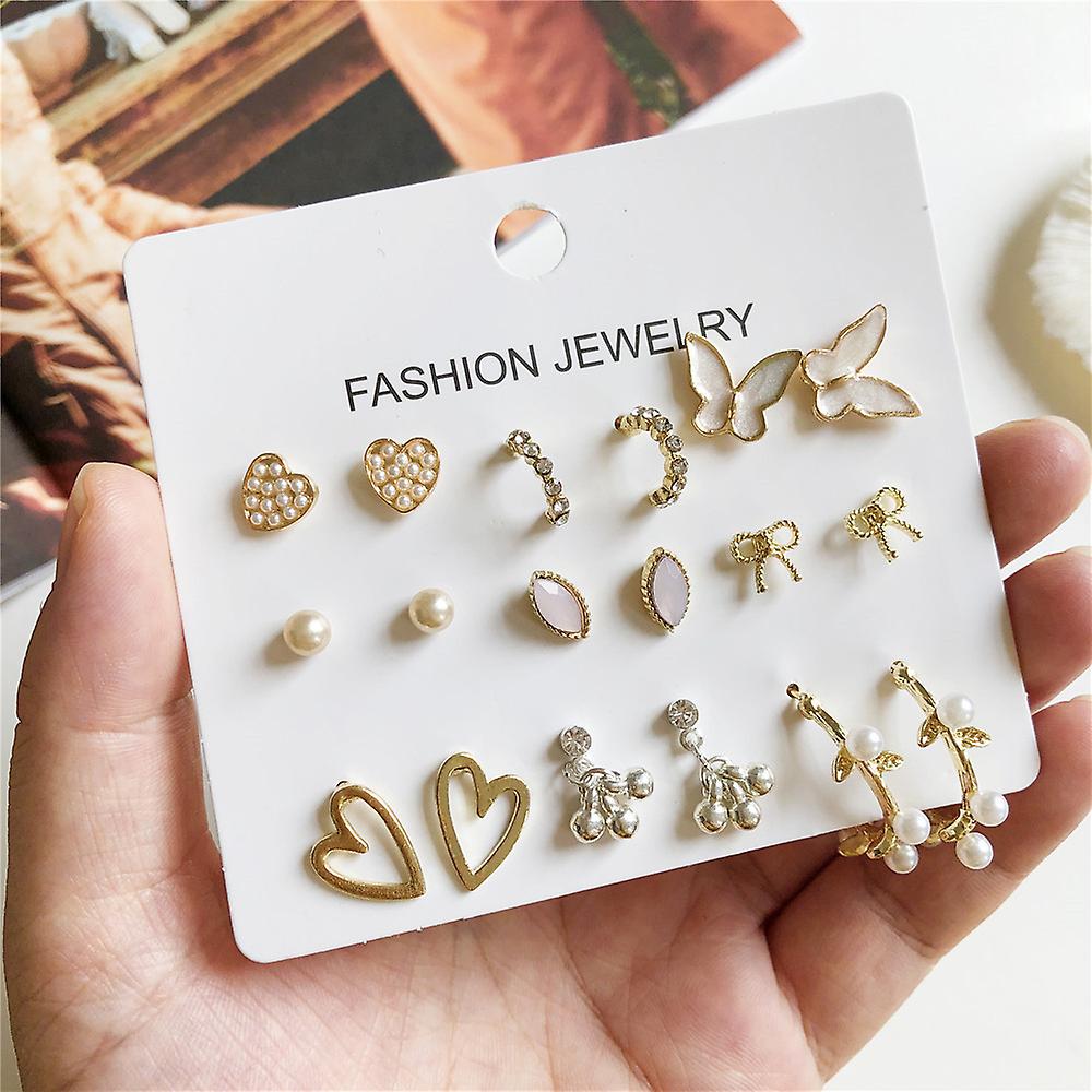 9 Pairs of Combo Stud Earrings for Women
