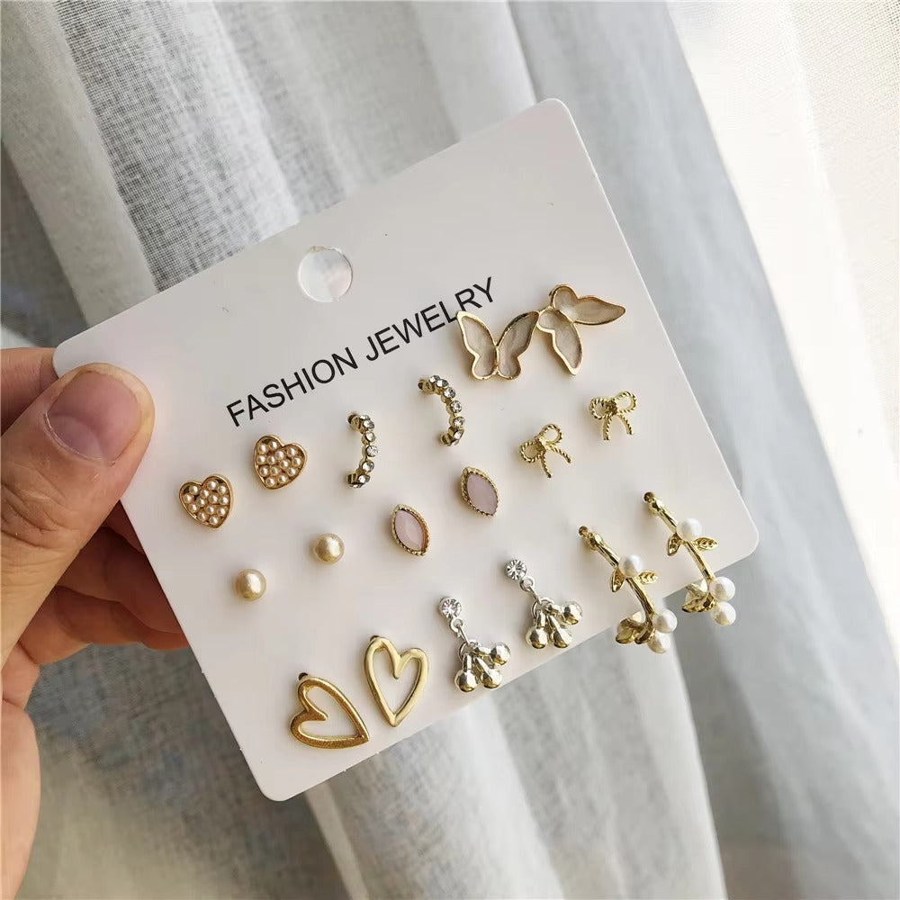9 Pairs of Combo Stud Earrings for Women