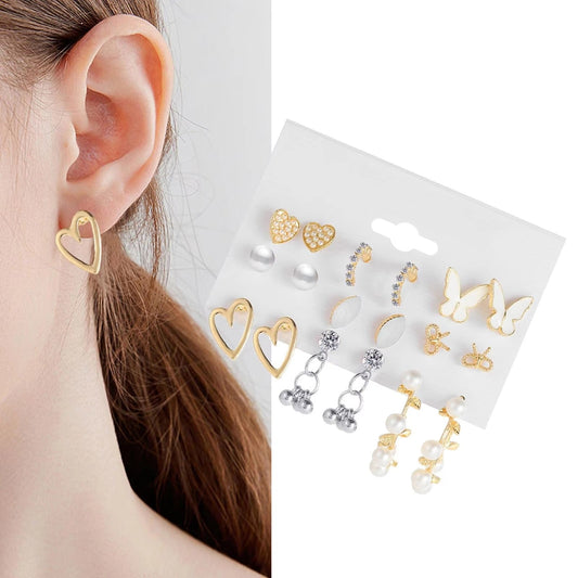9 Pairs of Combo Stud Earrings for Women