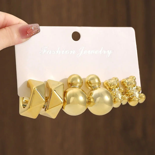 3 Pairs Gold Chunky Earrings for Women