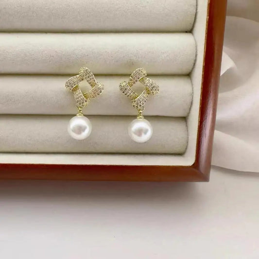 Square Pearl Earrings for Women